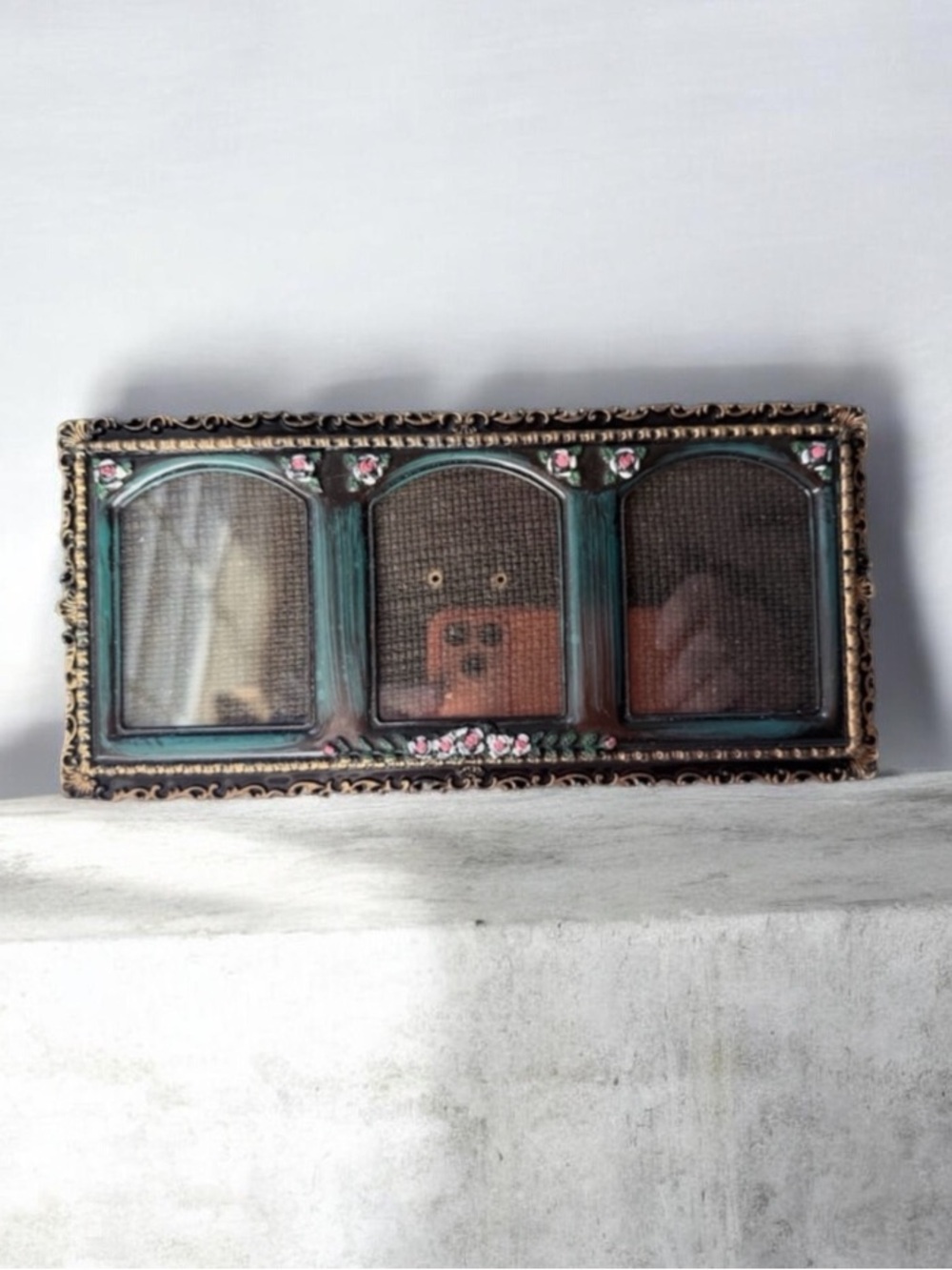 Vintage Style Black and Teal Floral Photo Frame for 3 photo